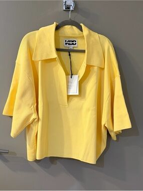 KBB by Kahlana Women's Plus 2X Yellow Knit Collared Cropped Pullover Sweater